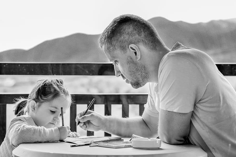 dad teaching, daughter, girl, father, portrait, eyes, outdoor, people, cute, child