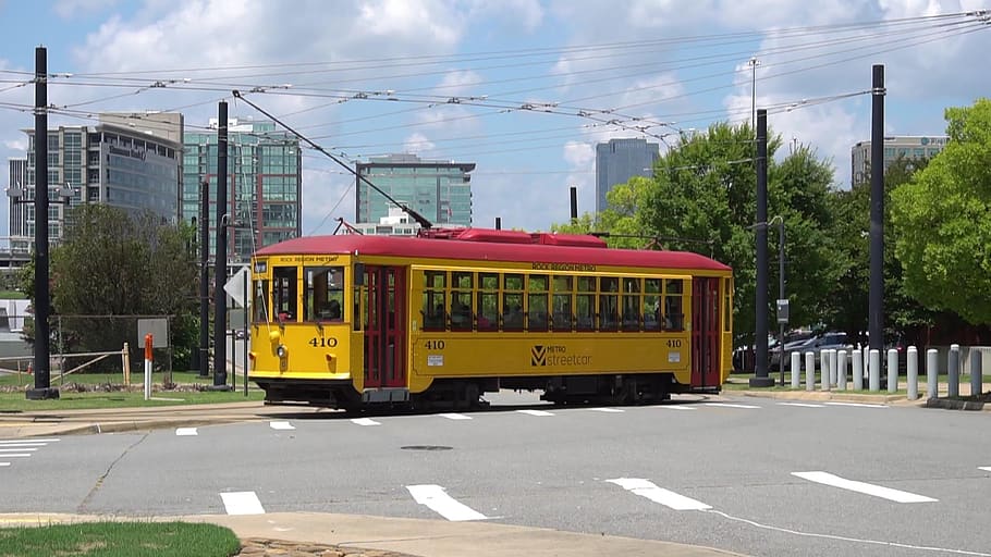 trolley, city, city scape, travel, tourism, transportation, streetcar, tram, downtown, movement