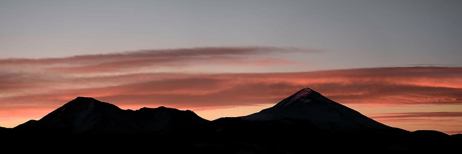 foto siluet, gunung, awan, langit, matahari terbenam, bayangan hitam, lanskap, lembah, alam, puncak gunung