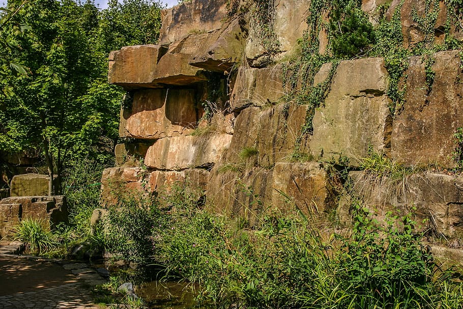 hanover, park who senses, park, rock wall, garden, away, fossil, quarry, stone, background