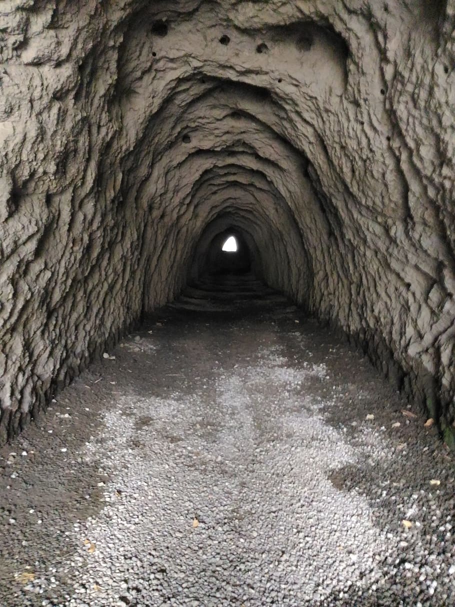 洞窟, クール, 自然, 暗い, トンネル, 岩, 誰も, 通り, 歩道, 木