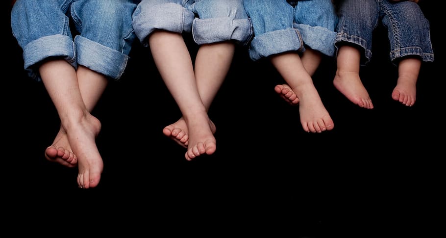 four children feet, young, people, cute, studio, foot, childhood, pose, small, adorable
