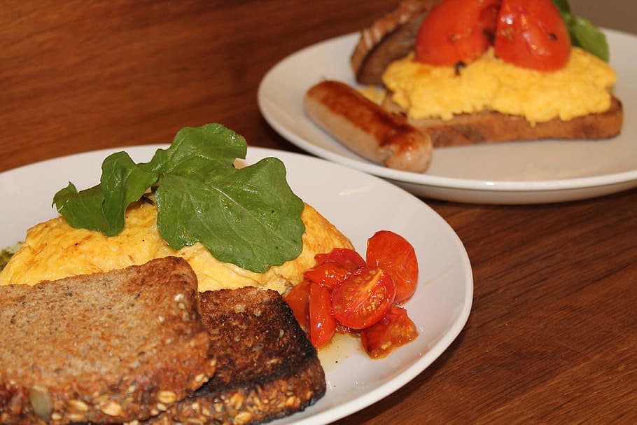 food, scrambled egg, grilled tomato, toasted sandwich, health, nutrition, meal, eat, restaurant, breakfast
