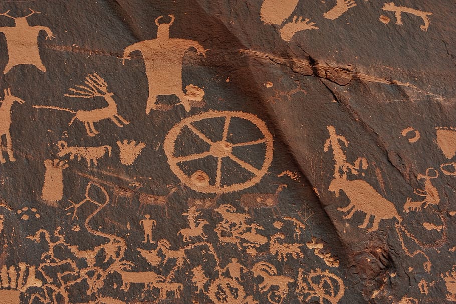 índios, navajo, antiguidade, jornal rock, mural, petróglifo, caçador, tribo, resistiu, arte e artesanato