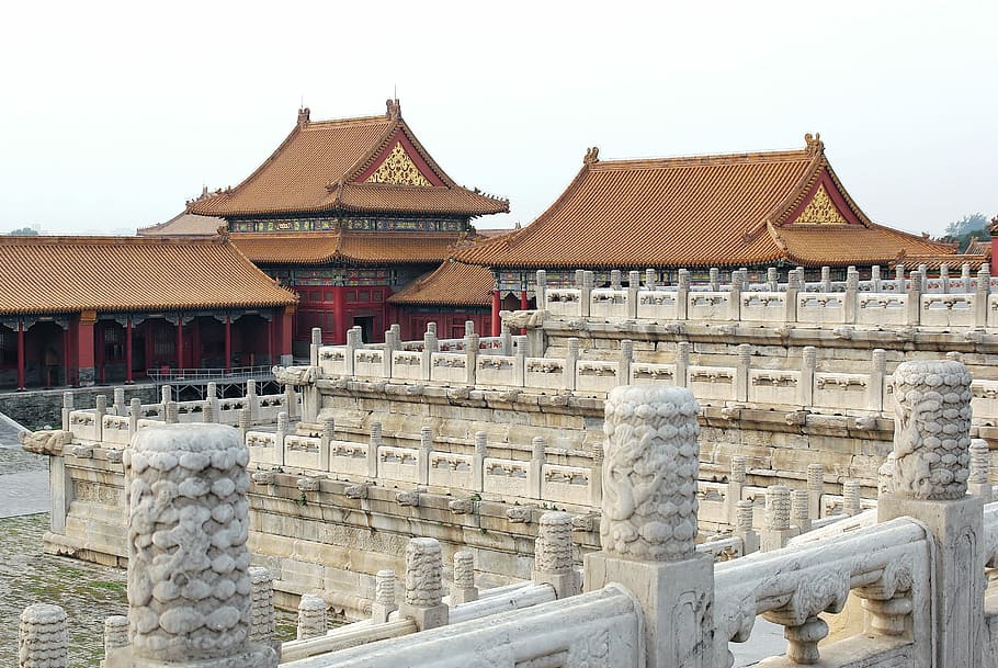 China, Beijing, Forbidden City, Terraces, decoration, marble, imperial flag, emperor, architecture, history