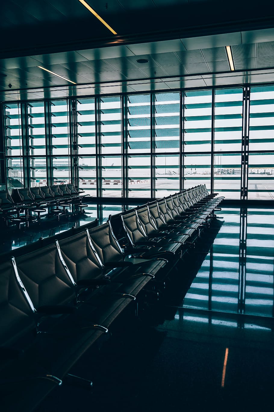 low, light photography, gang chairs, hangar, airport, waiting, area, architecture, window, glass