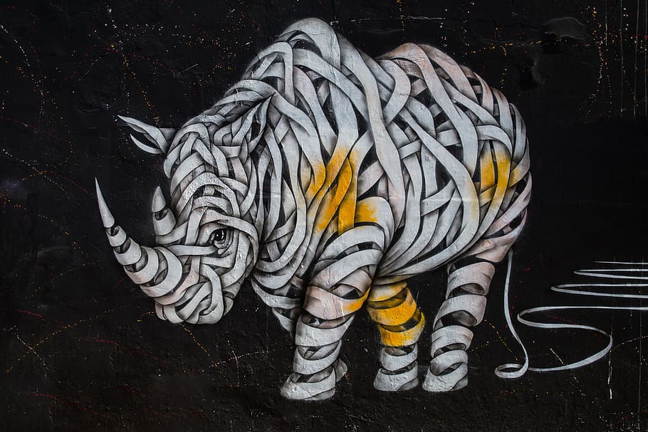 arte de rua rinoceronte, capturado, parede, cânone 6, 6d, arte de rua, rinoceronte, Canon 6D, DSLR, urbano