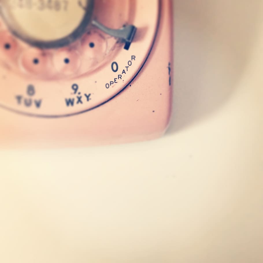 close, pink, white, rotary, phone, telephone, close up, rotary phone, communication, technology