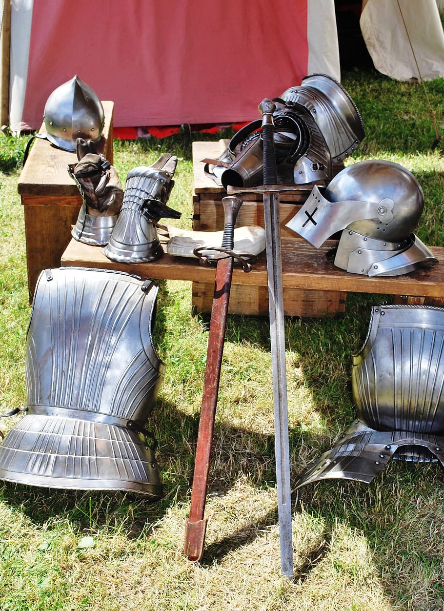 knight, shield, sword, helmet, weapon, warrior, metal armor, soldier, breast plate, metal