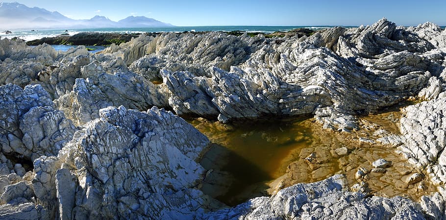 rugged, coastline, Kaikoura, NZ, gray mountain, rock, solid, rock - object, nature, environment