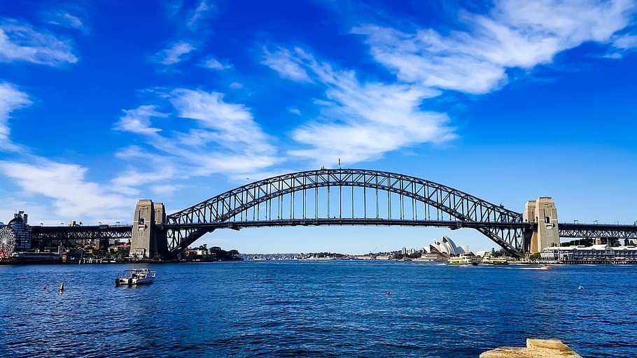 jembatan, struktur, kota, perjalanan, daerah perkotaan, sydney, gedung opera, jembatan harbour, australia, petugas