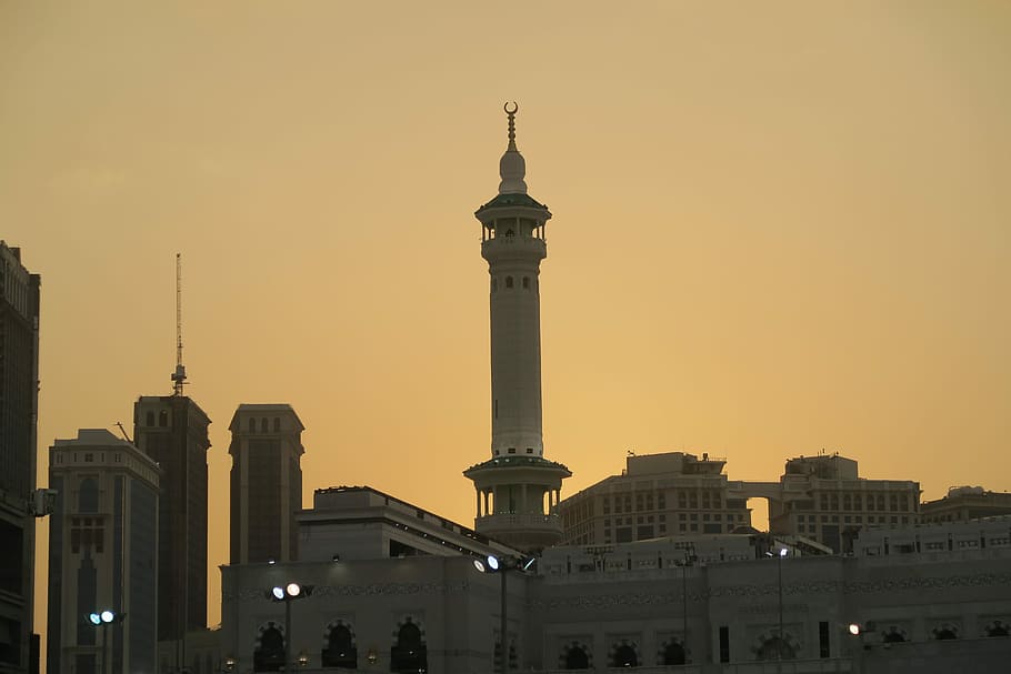 minaret, cami, mecca, harem, religion, worship, islam, city, architecture, travel