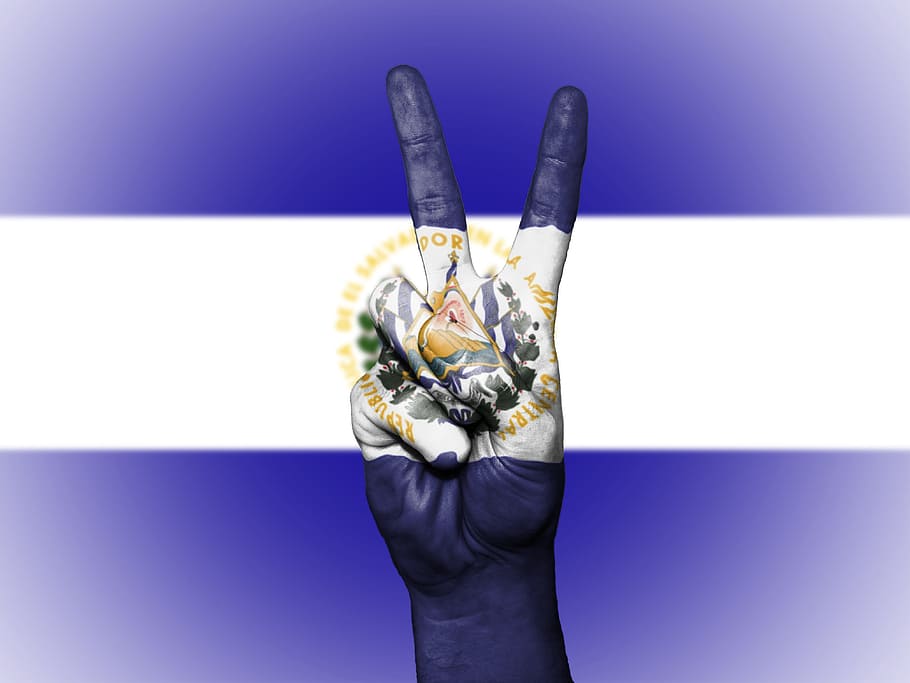 El Salvador, paz, mano, nación, fondo, pancarta, colores, país, insignia, bandera