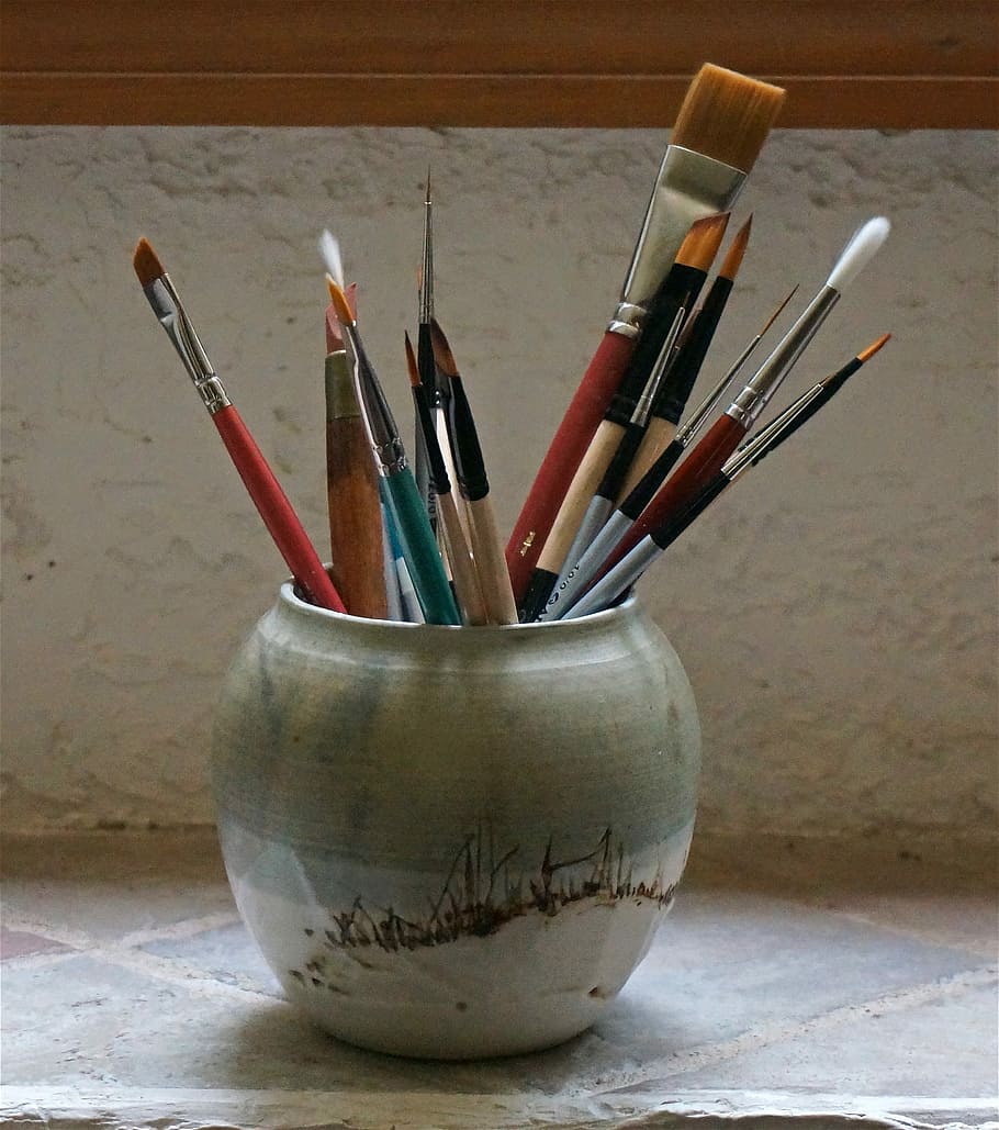 Paint Brushes, Watercolor, Craft, art, paint, natural, acrylic, clay pot, handmade, paintbrush