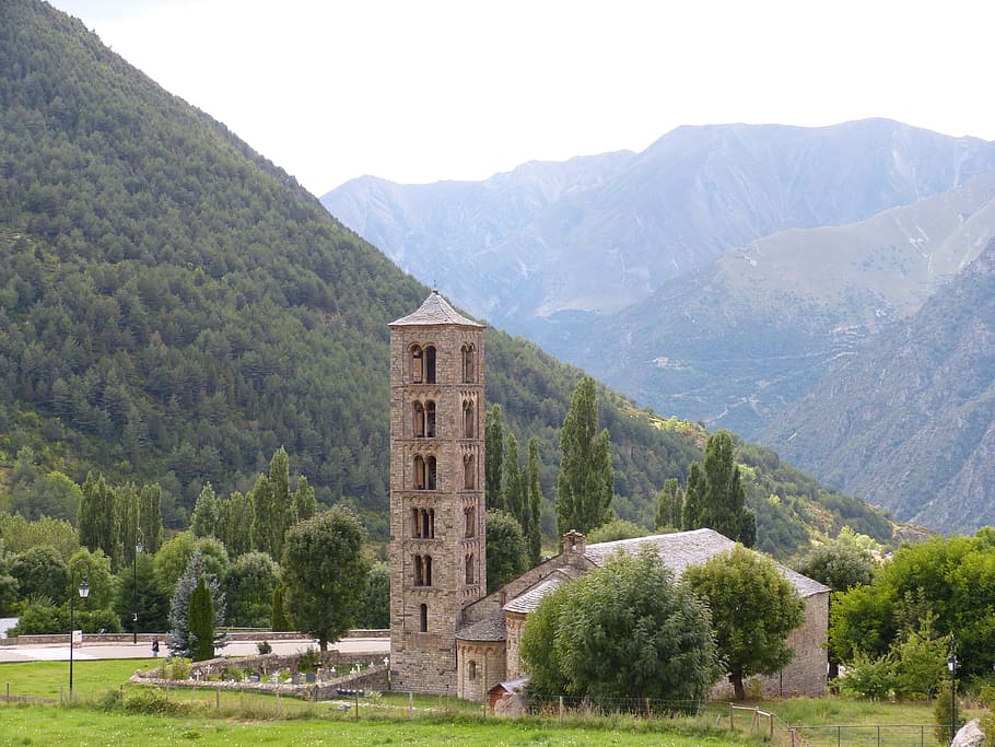 sant climent de taüll, taüll, romanesque, pyrenees, heritage, church, bell tower, pallars sobirà, catalunya, mountain