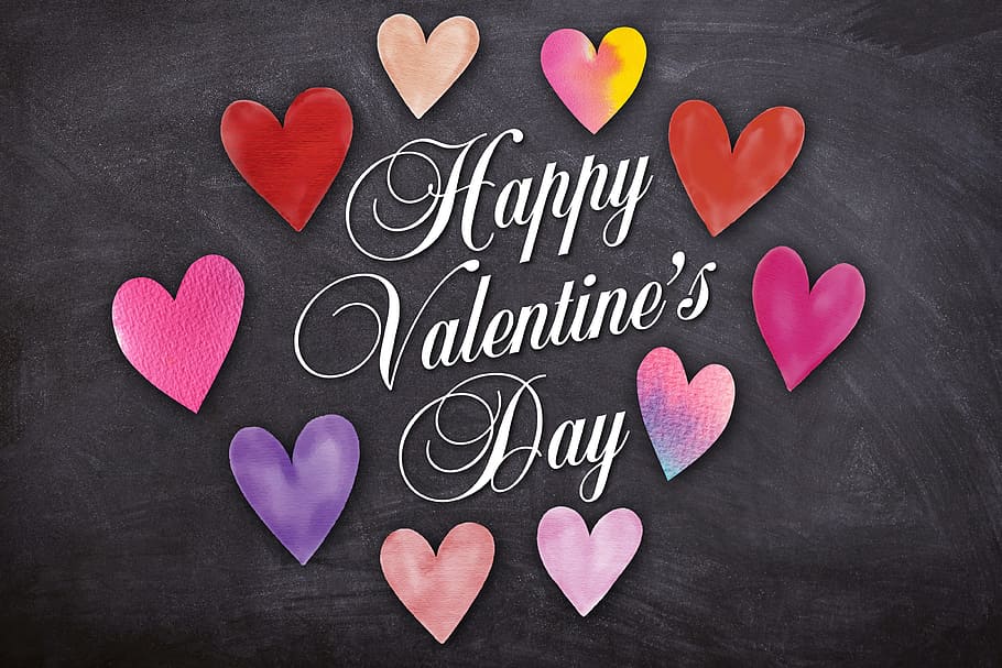 happy, valentine, day text, gray, surface, love, romance, heart, amorous, valentine's day