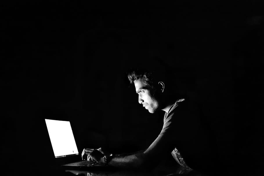 silhouette photography, man, front, turned, laptop computer, hacking,  cyber, blackandwhite, crime, security | Pxfuel