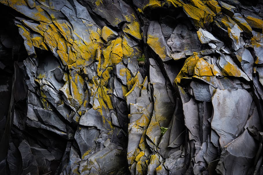 naturaleza, cueva, grieta, rocas, formación, amarillo, líneas, estrías, patrones, formas
