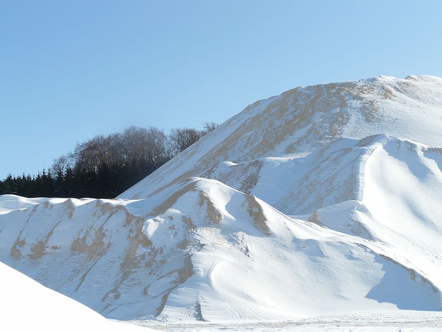mountain, piles, sand, wintry, snow, white, cold, winter, cold temperature, sky