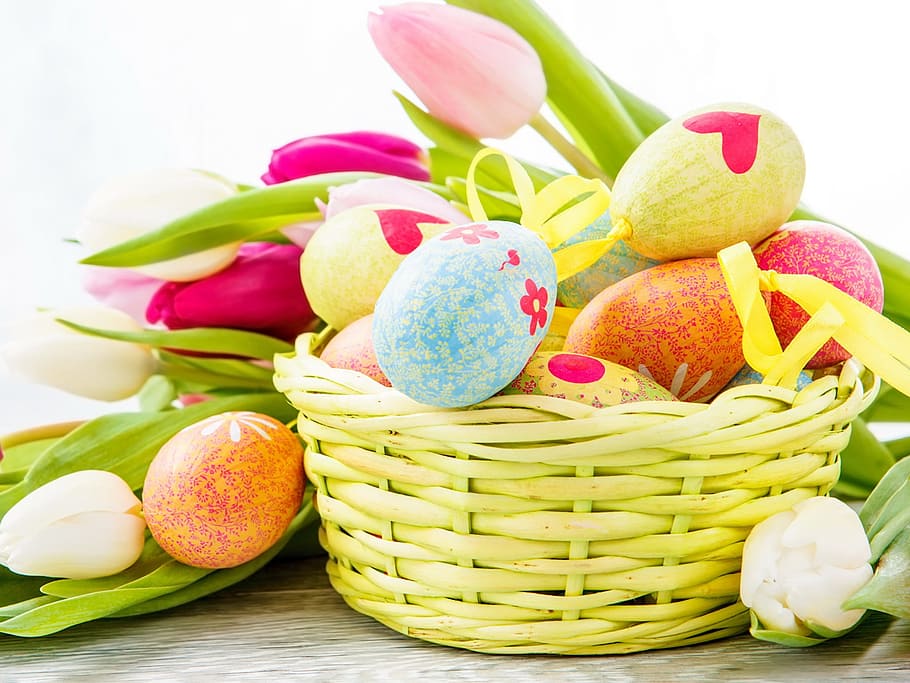 Basket, Easter, Eggs, easter, eggs, easter egg, springtime, food and drink, food, freshness, still life