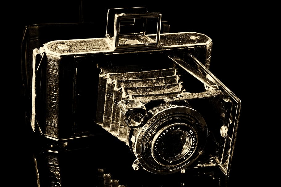 hitam, vintage, kamera, permukaan, balgenkamera, tua, nostalgia, kamera pengintai, viewfinder, gambar
