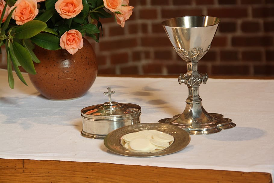 última cena, obleas, obleas de comunión, adoración, eucaristía, iglesia, sacramento, vino, mesa, flor