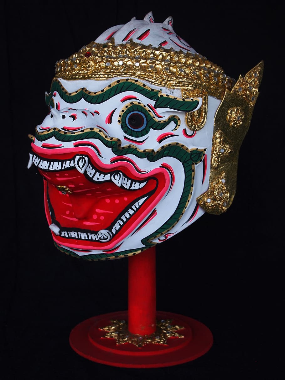 decoration, hanuman, mask, thai, studio shot, representation, art and craft, black background, indoors, creativity