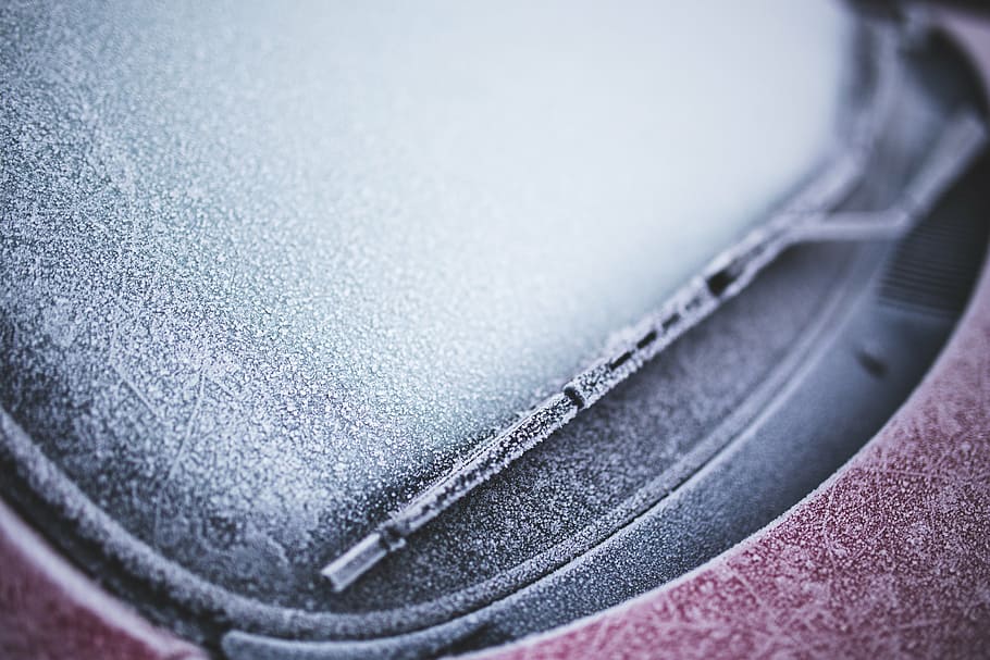 close-up photo, vehicle wind shield, winter, frozen, froze, front, window, windshield, morning, cold