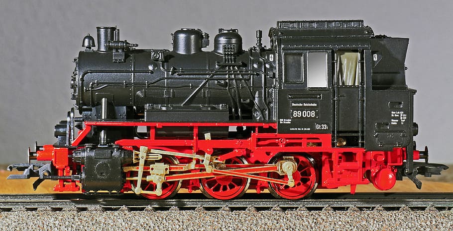 black, red, toy train, track, steam locomotive, model, scale h0, die-cast, full metal, toys