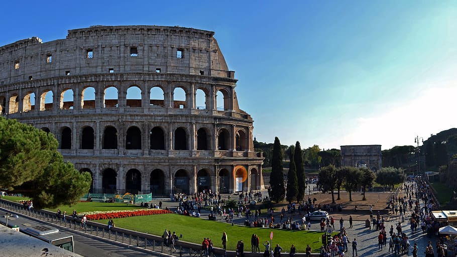 group, people, colosseum, rome, italy, romans, gladiators, arena, monument, architecture