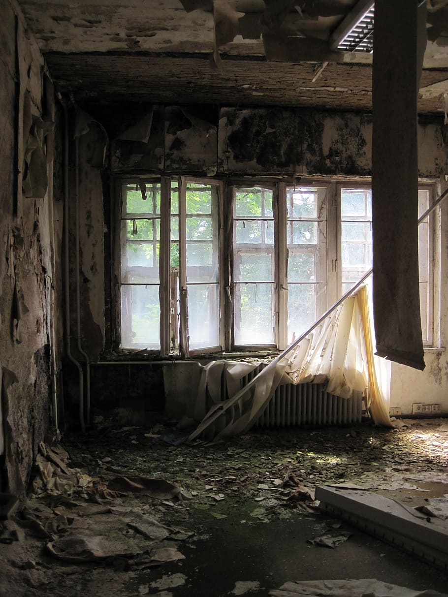 部屋, 窓, 古い, 壊れた, 汚れた, 光, 雰囲気, 廃墟, 失われた場所, 崩壊