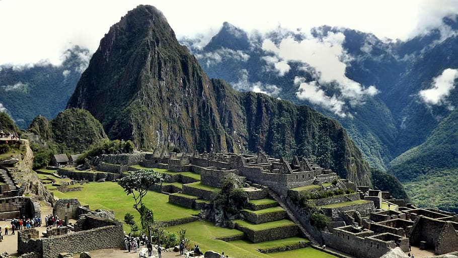 green, foggy, mountain, daytime, machu pichu, peru, inca, old, city, history