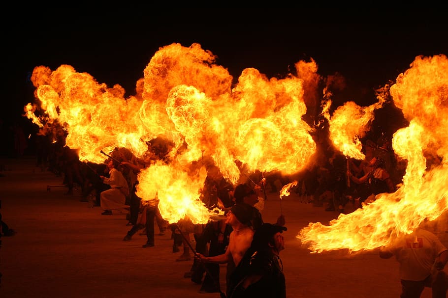 gente, fuego respirando, Fire Eaters, Burning Man, Flames, performance, fire-show, peligro, truco, fuego - fenómeno natural