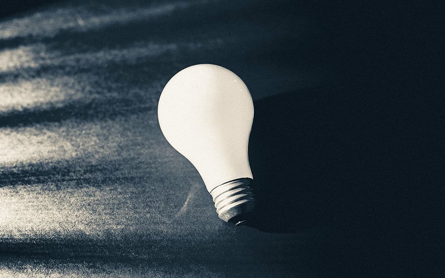 lâmpada, preto, pano, branco, led, superfície, luz, idéia, eletricidade, único objeto