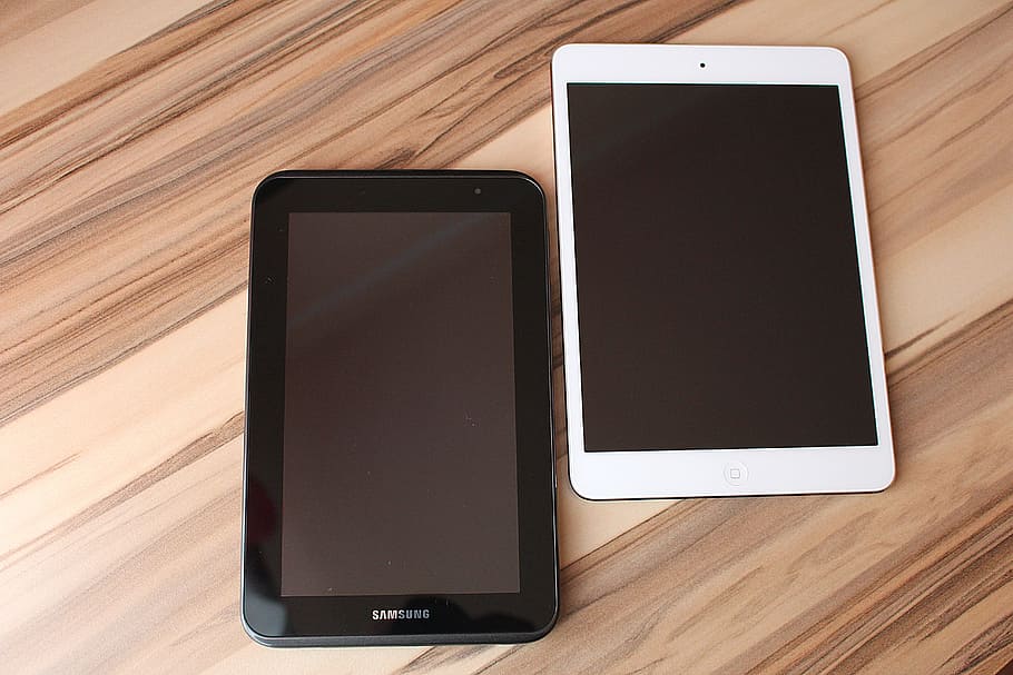 black, samsung galaxy tab, white, ipad, brown, wooden, desk, tablet, touch screen, internet