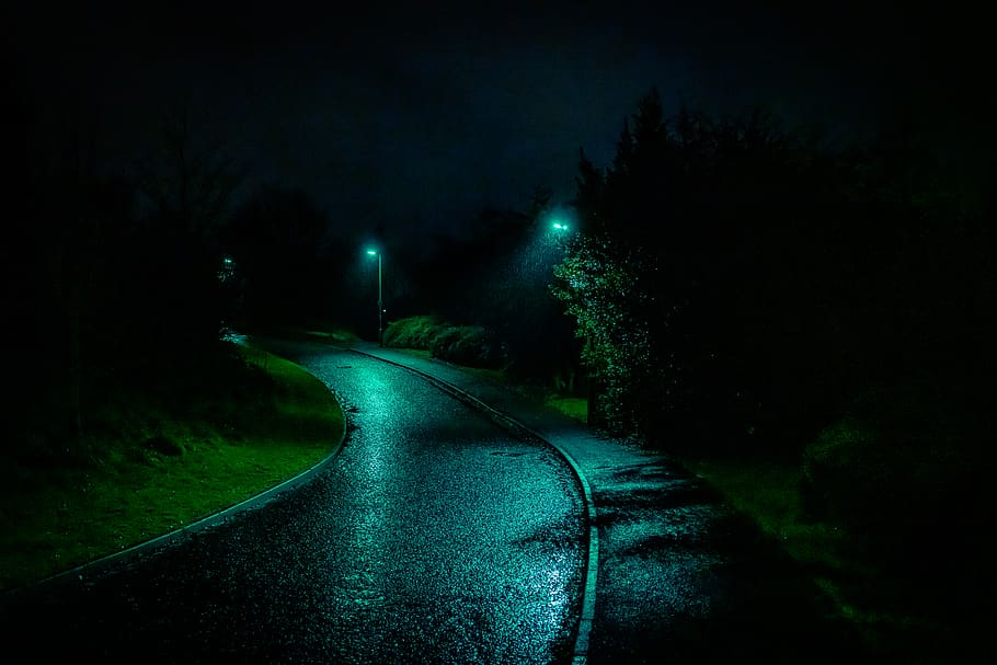 night, street, abstract, wet, rain, road, sidewalk, path, urban, background