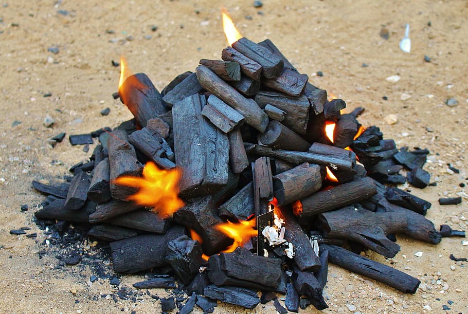 石炭, 火, 熱, 炎, 赤, 木炭, 燃焼, 黒, バーベキュー, 煙