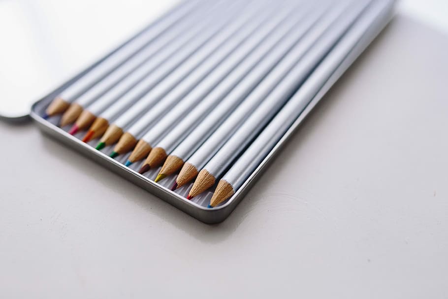 crayones de plata, caja, plata, crayones, en una caja, blanco, lápices, dibujo, crayón, estuche
