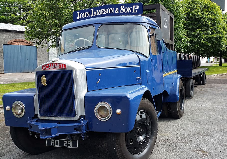 scammell, classic, vintage, truck, transport, transportation, lorry, delivery, whiskey, jameson's