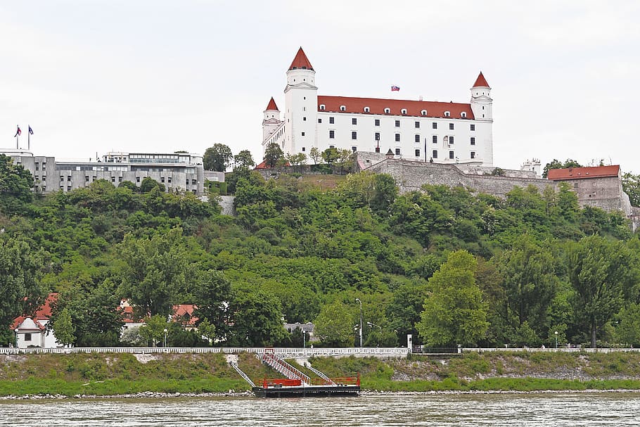 bratislava, castle, wall, government buildings, slope, danube, river, investors, architecture, waters