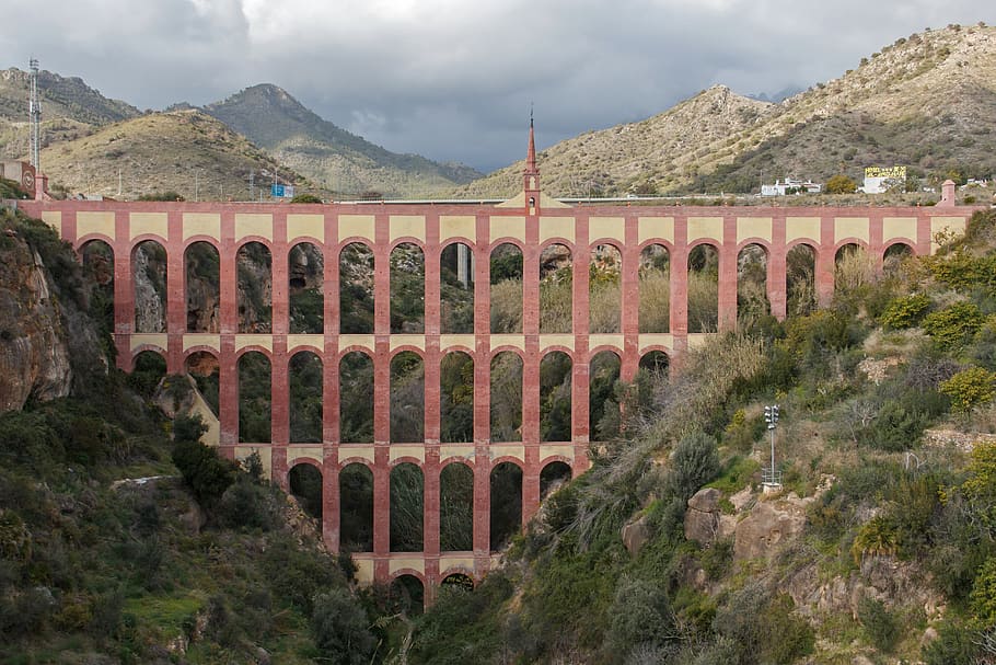 aqueduct eagle, viaduct, andalusia, spain, province, costa del sol, mediterranean, coast, beach, water