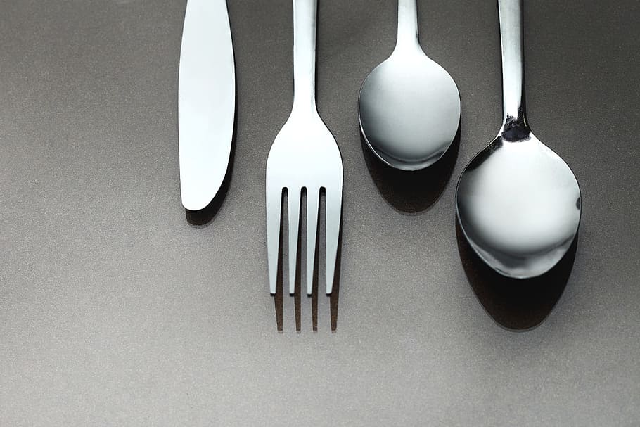 Spoon, Fork, Tableware, silver colored, kitchen utensil, table knife, silverware, metal, household equipment, eating utensil