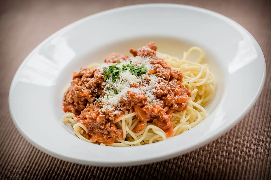 pasta, merah, piring, spageti, mie, makan siang, memasak, makanan, Italia, makan