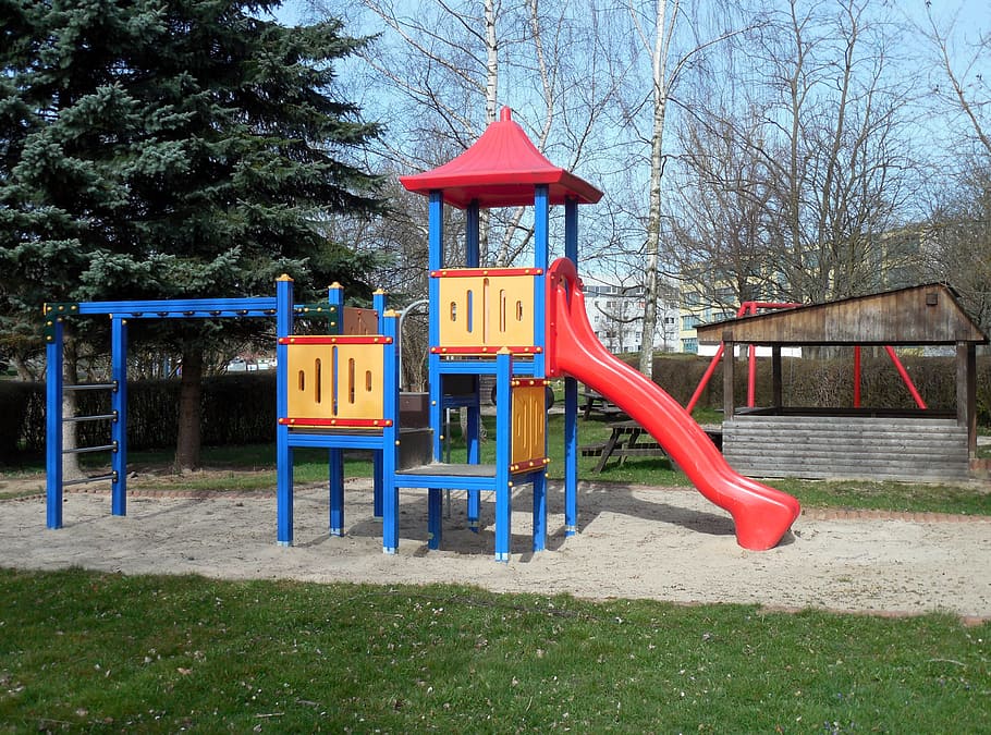 parque infantil, dispositivo de jogo, deslizar, jogar, escalar, equilíbrio, areia, rede, ginástica, diversão