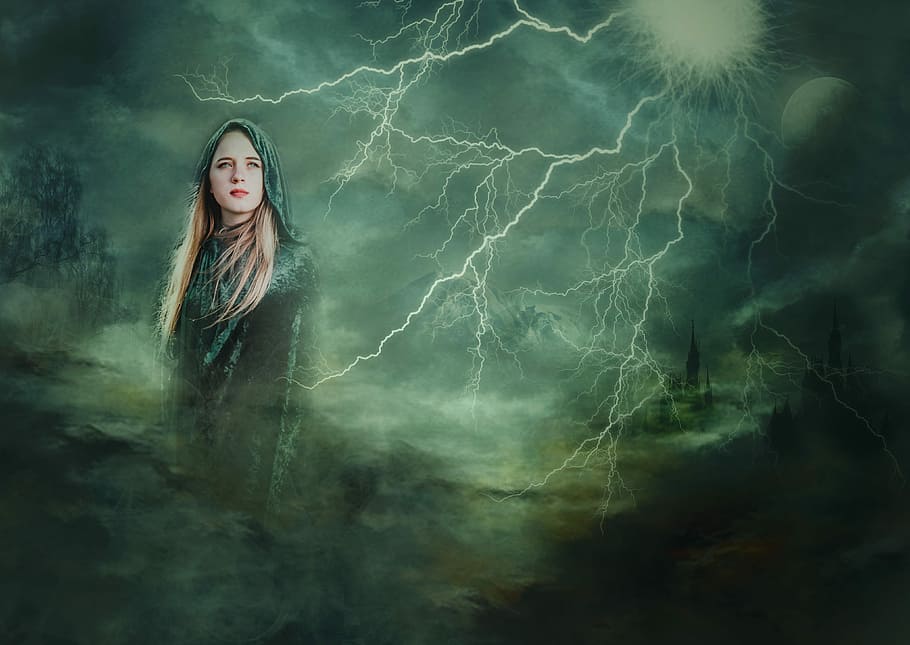 Tags, Goddess, Composite, Lightening, tags goddess, by comma, rain, storm, fog, one person