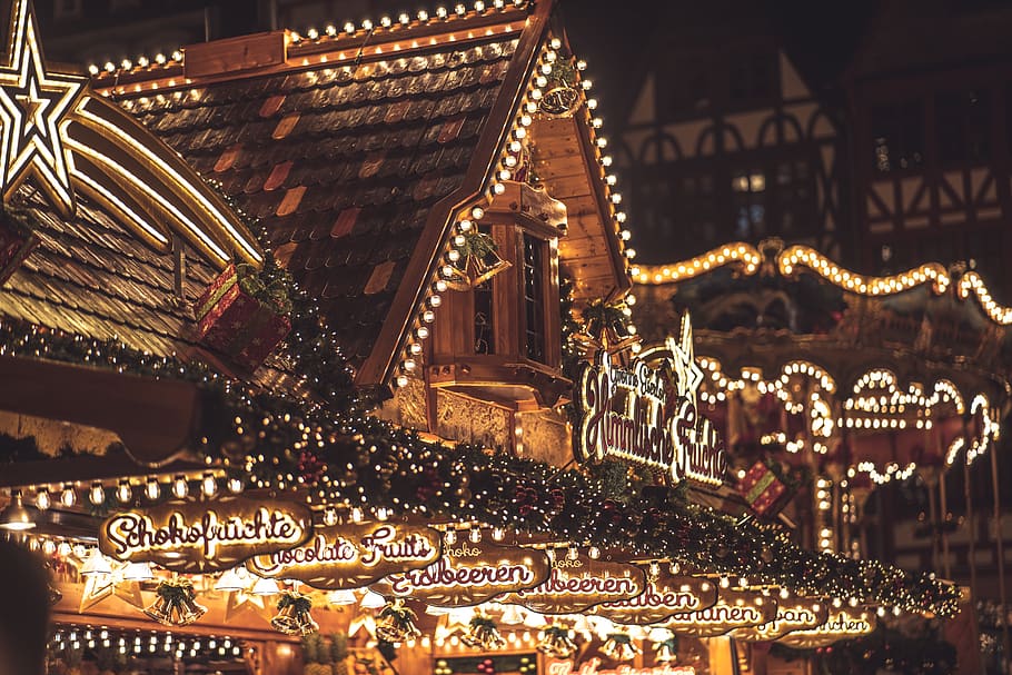pasar Natal, hari Natal, frankfurt, Jerman, kedatangan, dekorasi, pasar, lampu, cahaya, bel
