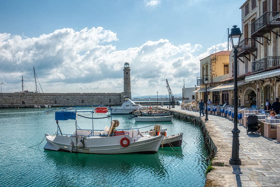 crete, rethymno, port, historic center, greece, mediterranean, nautical vessel, transportation, mode of transportation, water