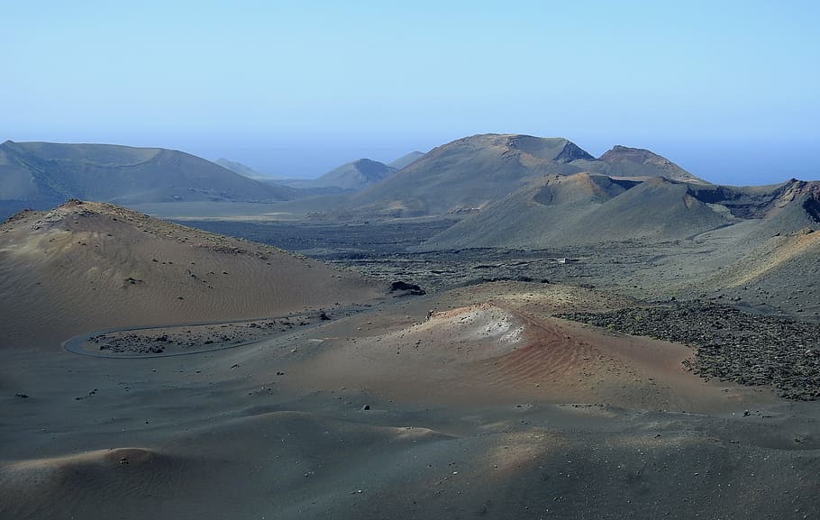 volcanic landscape, lanzarote, timanfaya, lava field, canary islands, volcanic, crater, desert, nature, mountain