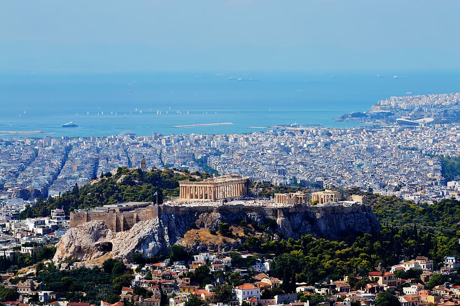 Antena, fotografía, Partenón, griego, Atenas, Grecia, Europa, viajes, arquitectura, turismo