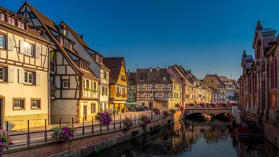 colmar, alsace, france, facade, house, historically, river, architecture, building, built structure